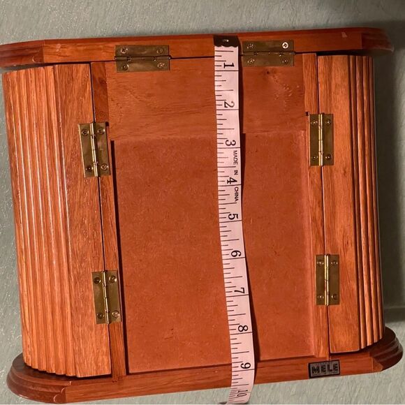 Mele and Co Vintage Wooden Jewelry Box w mirror, velvet lined drawers side doors - Picture 13 of 15